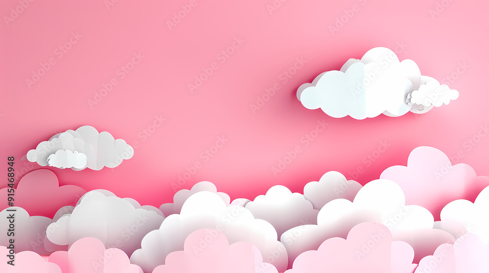 Horizontal banner with pink sky and paper cut clouds Horizontal banner with pink sky and paper cut clouds