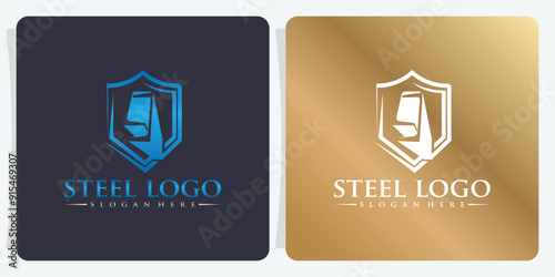 Steel logo vector illustration with building suitable for your business company