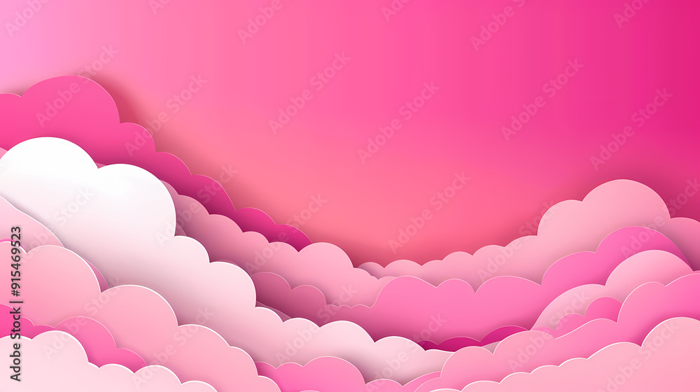 Horizontal banner with pink sky and paper cut clouds Horizontal banner with pink sky and paper cut clouds