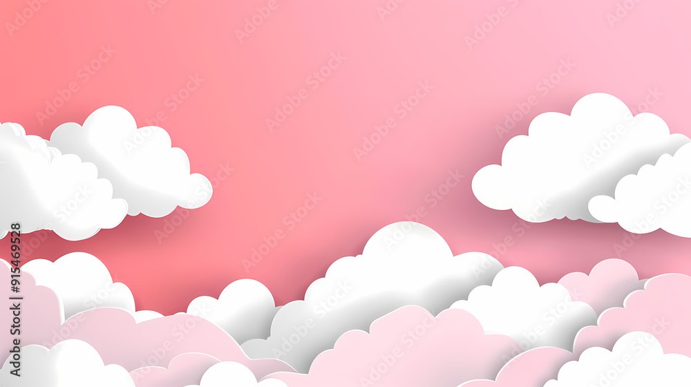 Horizontal banner with pink sky and paper cut clouds Horizontal banner with pink sky and paper cut clouds