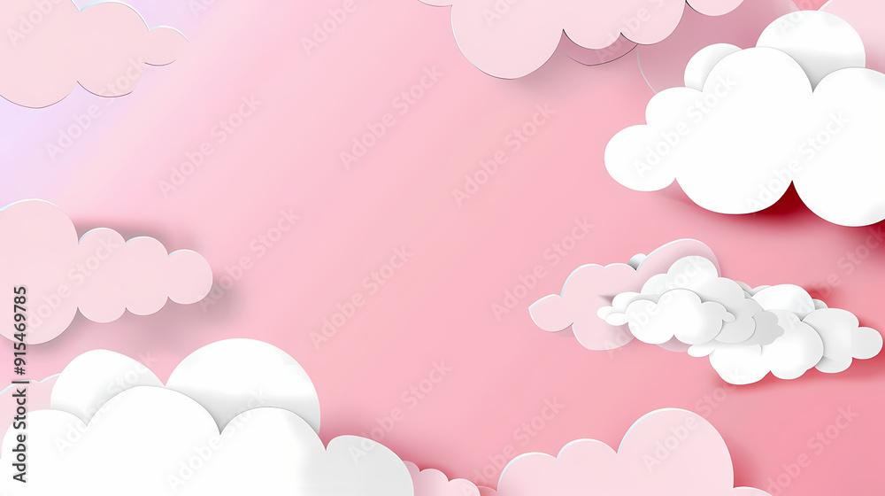 Horizontal banner with pink sky and paper cut clouds Horizontal banner with pink sky and paper cut clouds