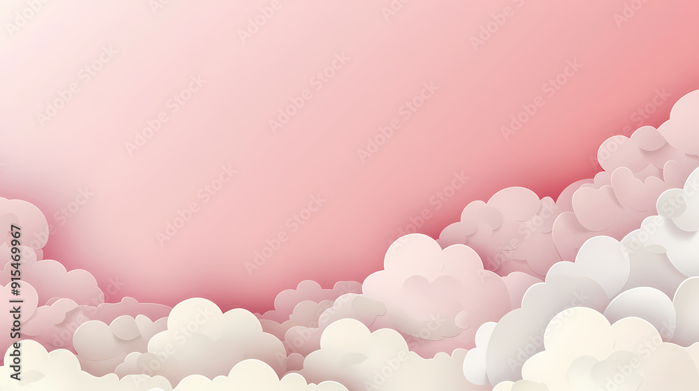 Horizontal banner with pink sky and paper cut clouds Horizontal banner with pink sky and paper cut clouds