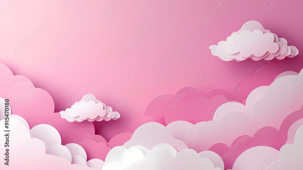 Horizontal banner with pink sky and paper cut clouds Horizontal banner with pink sky and paper cut clouds