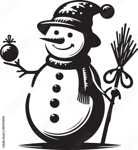 silhouette vector smiling snowman black And White