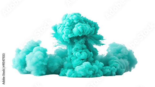 Abstract teal smoke explosion isolated on black background. Artistic, dynamic, and energetic. Perfect for design projects.