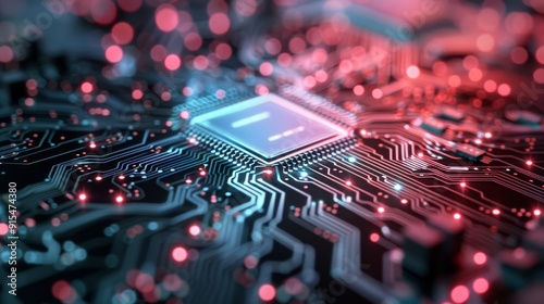Red and Blue Circuit Board Technology Close-Up With Digital Patterns