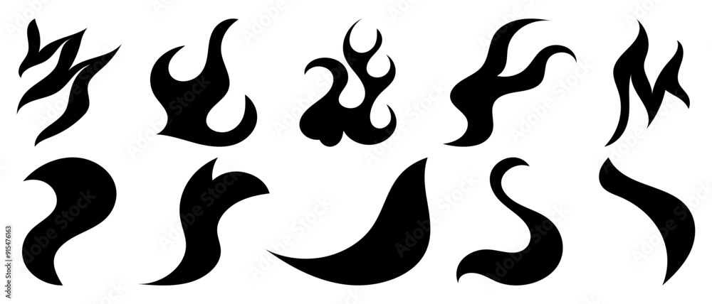 Abstract fire icon set. Black silhouette of fire. Vector illustration isolated on white background. Abstract fire icon set. Black silhouette of fire. Vector illustration isolated on white background.