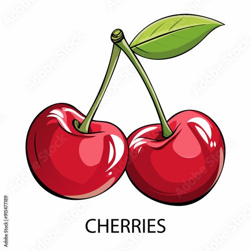 Cherries in cartoon style on a white background. Vector illustration.