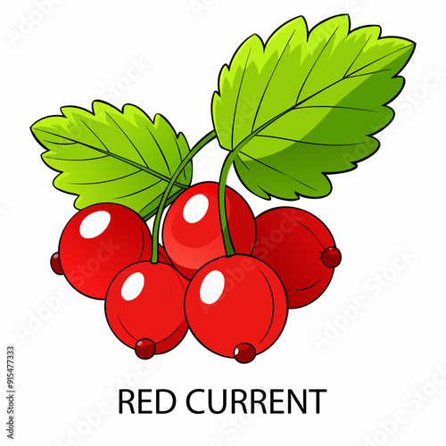 Red current in cartoon style on a white background. Vector illustration.
