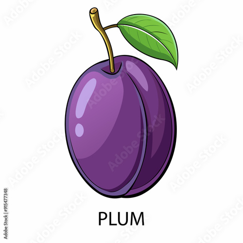 Plum in cartoon style on a white background. Vector illustration.