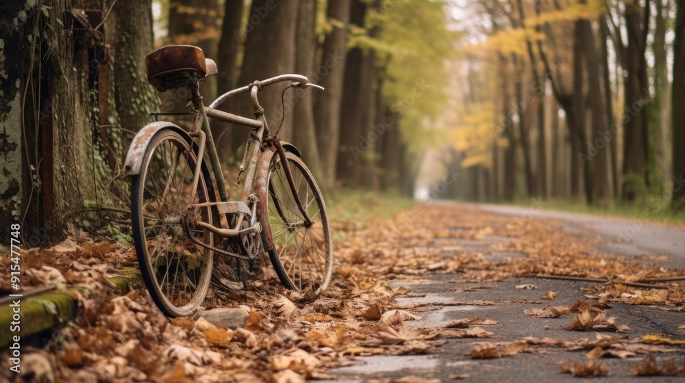 Fototapeta premium Rusty Bicycle on a Fall Road
