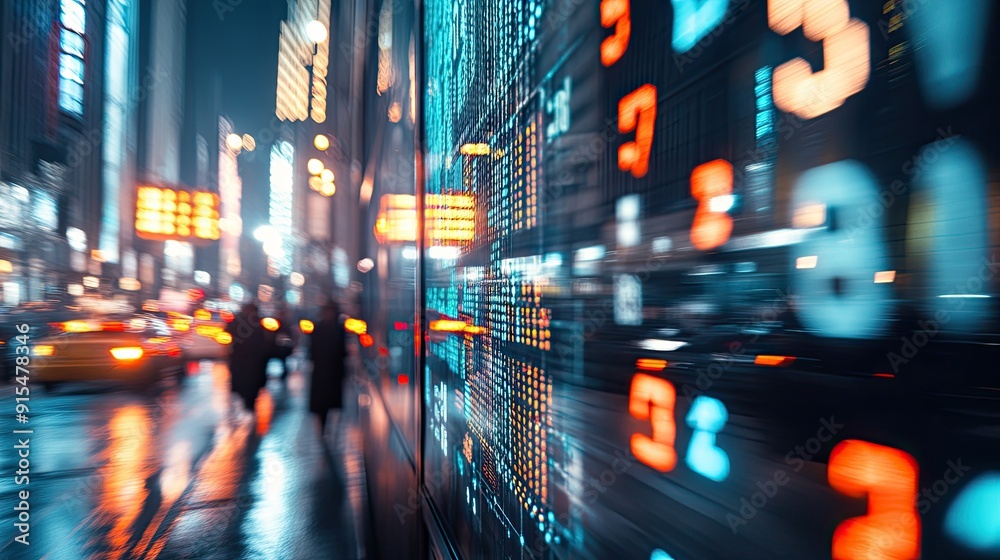 Digital indicators merge with a bustling urban area, highlighting the stock market's influence on modern city life. Digital indicators merge with a bustling urban area, highlighting the stock market's influence on modern city life.