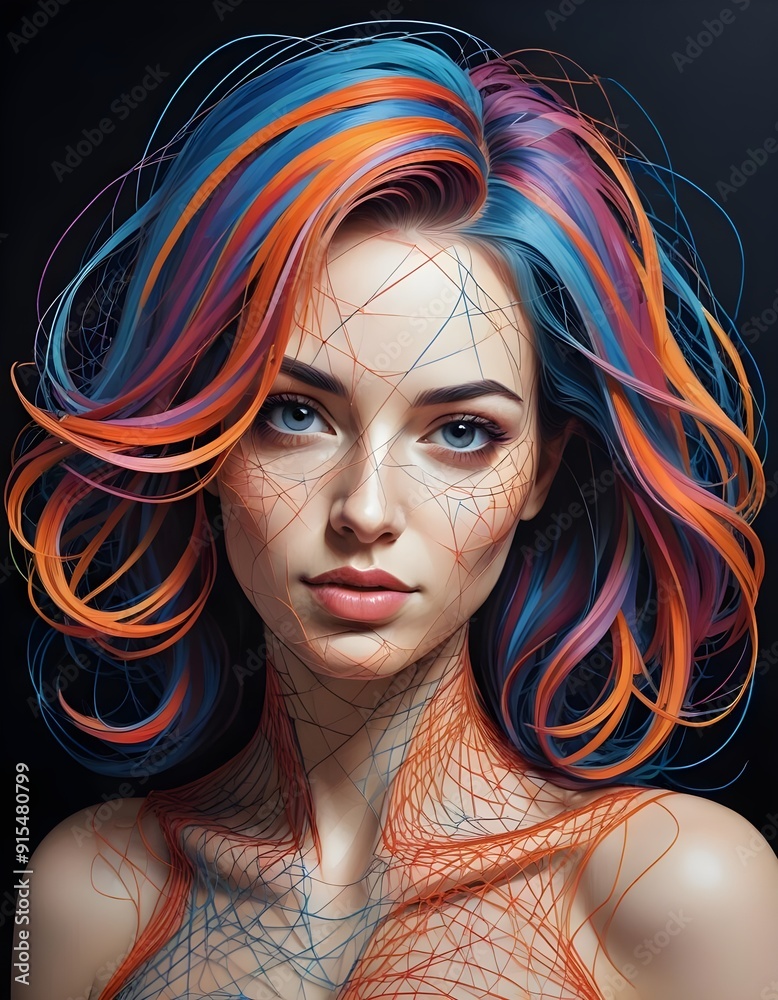 Obraz premium portrait of a woman with multi-colored hair on a dark background