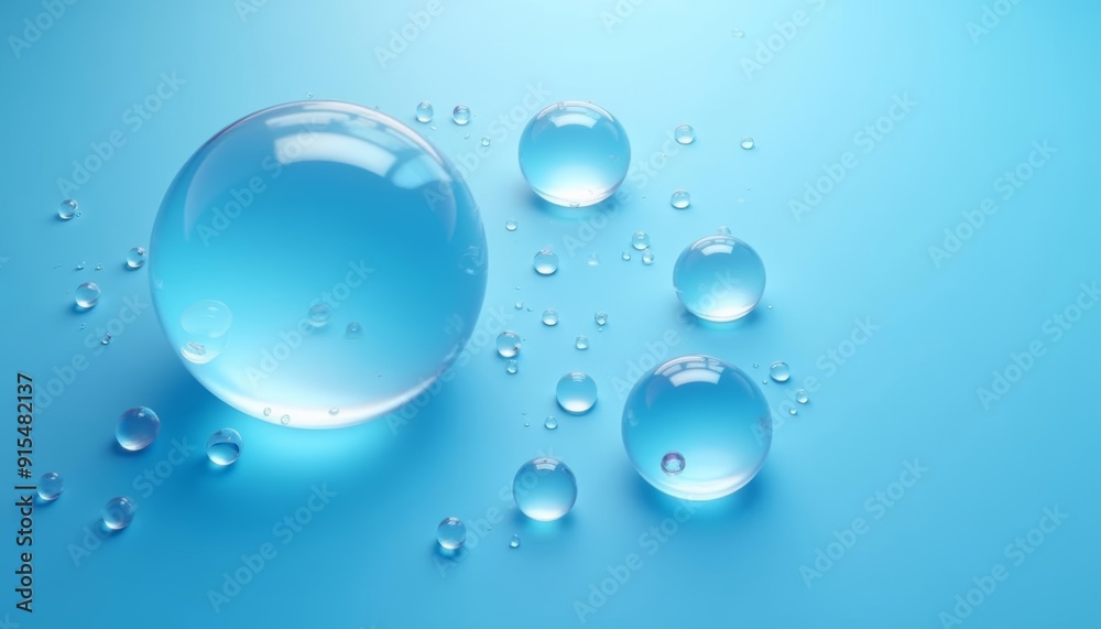 Elegant droplets of water on a blue surface Elegant droplets of water on a blue surface
