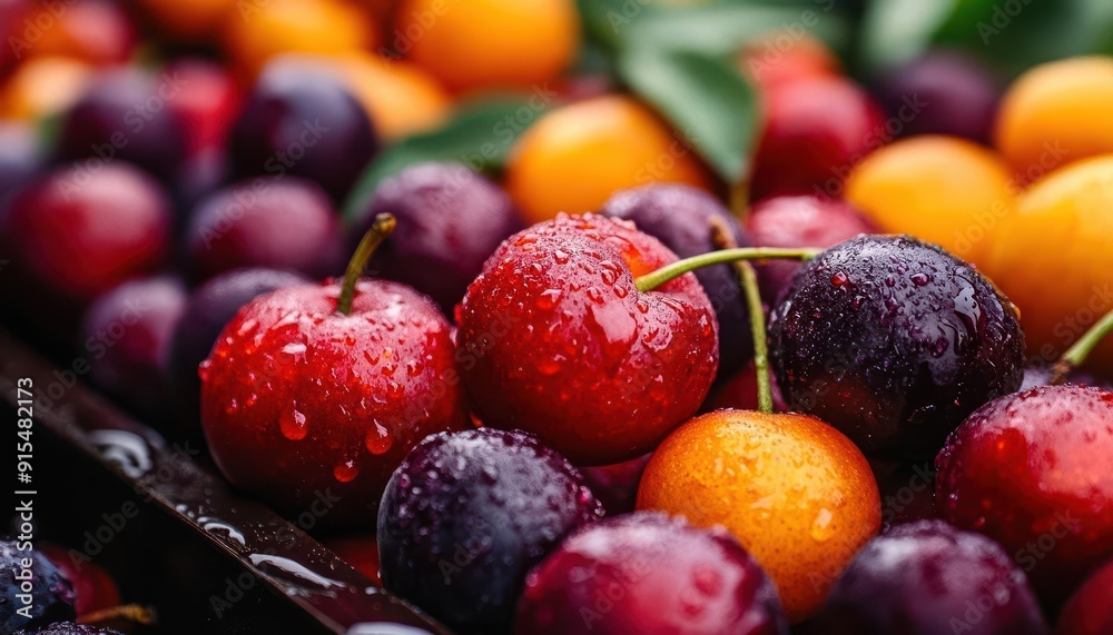 Seasonal fruits, vibrant colors, fresh produce, closeup Seasonal fruits, vibrant colors, fresh produce, closeup