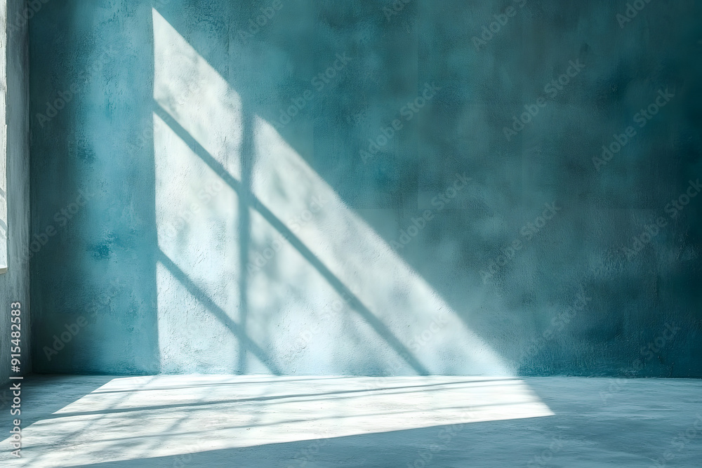 Sunlit Cement Room Studio Background with Blue Wall Sunlit Cement Room Studio Background with Blue Wall