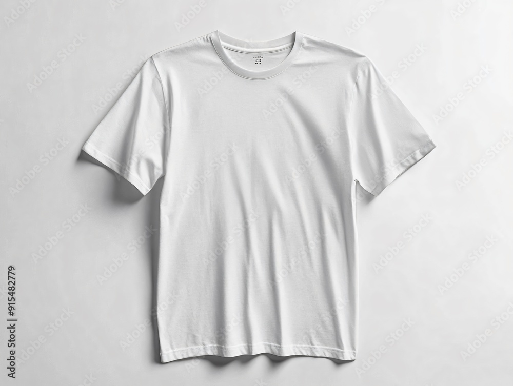 Plain white t-shirt is displayed against a white backdrop, offering a simple and adaptable template for presenting designs Plain white t-shirt is displayed against a white backdrop, offering a simple and adaptable template for presenting designs