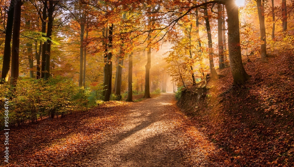 Obraz premium Serene forest path in autumn
