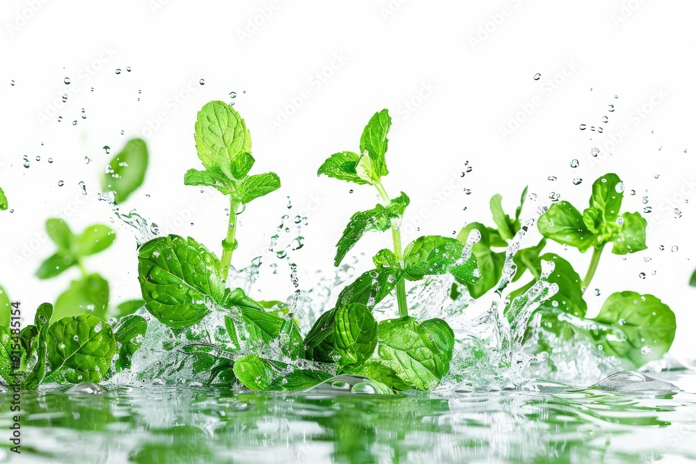 green_mint_leaves_splashing_with_water green_mint_leaves_splashing_with_water