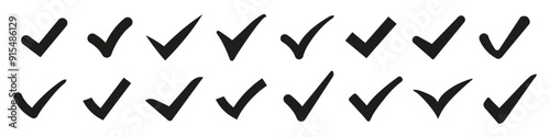 Check or tick icons. Big set of black check or tick icons for design. Check symbol isolated