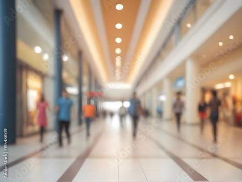 motion blur,blurred view of a shopping mall interior,Shoppers walk along the polished floors,bustling atmosphere.The scene conveys a sense of activity and modern consumer culture,people walking