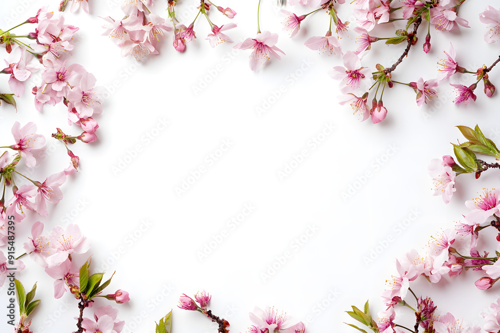 Cherry Blossom Frame on White Background for Greeting Card Cherry Blossom Frame on White Background for Greeting Card