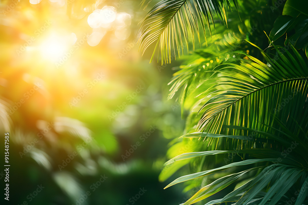 Shiny Sunlight in Idyllic Green Palm Garden Shiny Sunlight in Idyllic Green Palm Garden