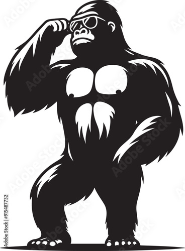 Gorilla wearing sunglass cool Silhouette isolated on white background Minimalist vector illustration