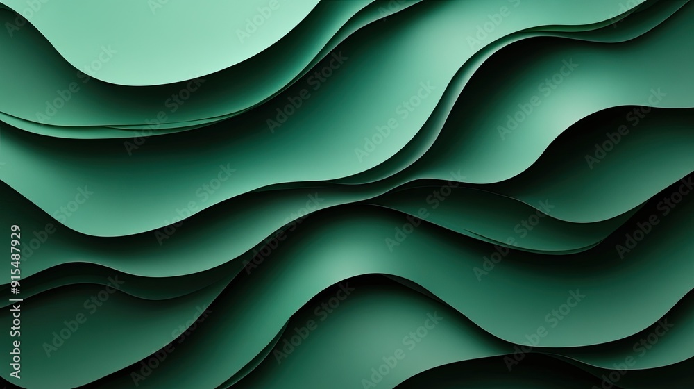 Obraz premium Smooth 3D dark green background with gentle gradients and soft transitions, creating a calming and soothing effect.