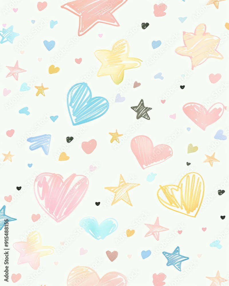 Create a cute and playful background with pastel colors, featuring small, simple illustrations like hearts, stars, or clouds. The background should be light and fun, Create a cute and playful background with pastel colors, featuring small, simple illustrations like hearts, stars, or clouds. The background should be light and fun,