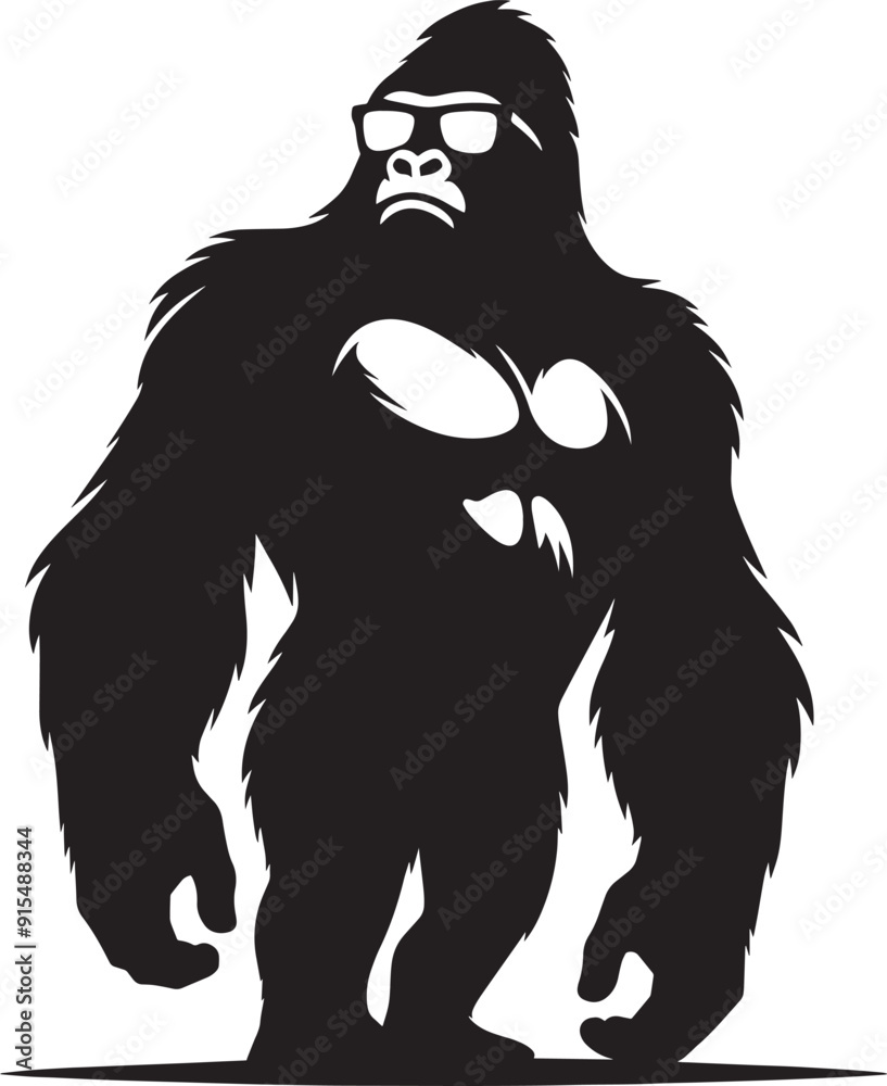 Gorilla wearing sunglass cool Silhouette isolated on white background Minimalist vector illustration Gorilla wearing sunglass cool Silhouette isolated on white background Minimalist vector illustration
