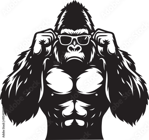 Gorilla wearing sunglass cool Silhouette isolated on white background Minimalist vector illustration