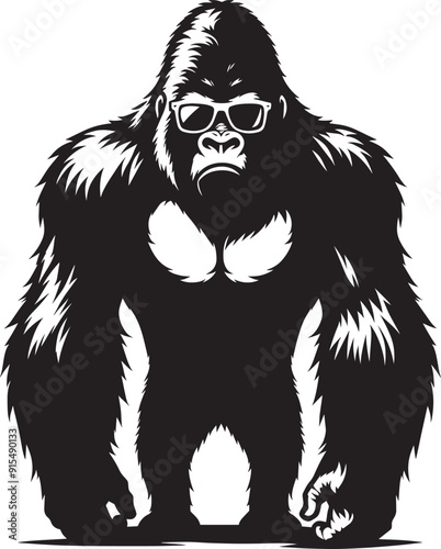 Gorilla wearing sunglass cool Silhouette isolated on white background Minimalist vector illustration