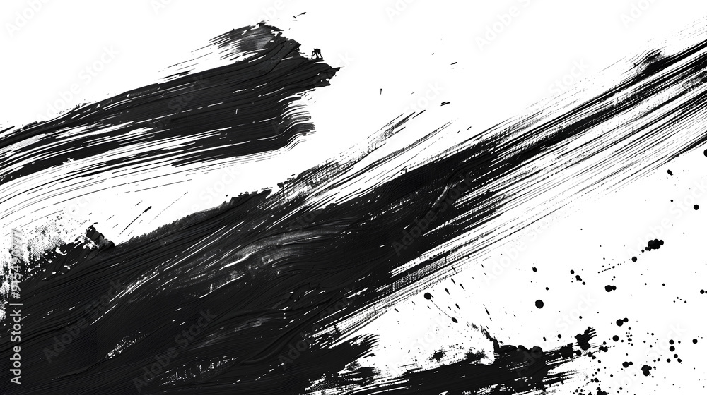 wide one black ink brush stroke on white background , wide one black ink brush stroke on white background ,