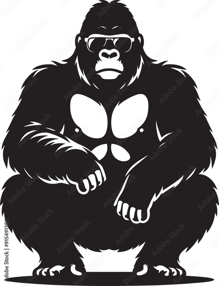 Gorilla wearing sunglass cool Silhouette isolated on white background Minimalist vector illustration Gorilla wearing sunglass cool Silhouette isolated on white background Minimalist vector illustration