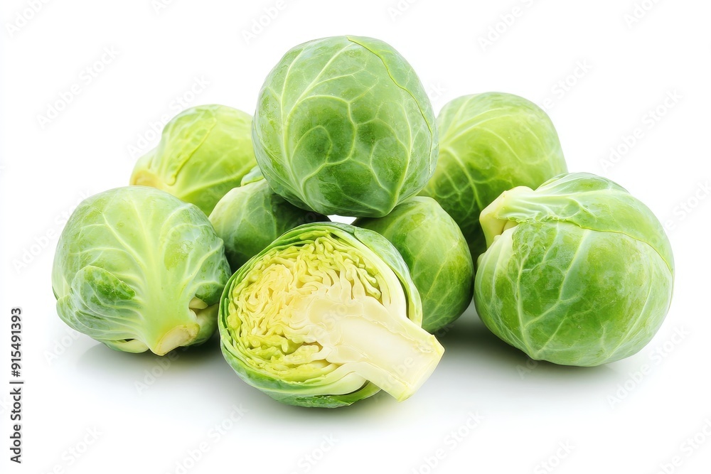 Fototapeta premium Fresh Green Brussels Sprouts Isolated on White Background
