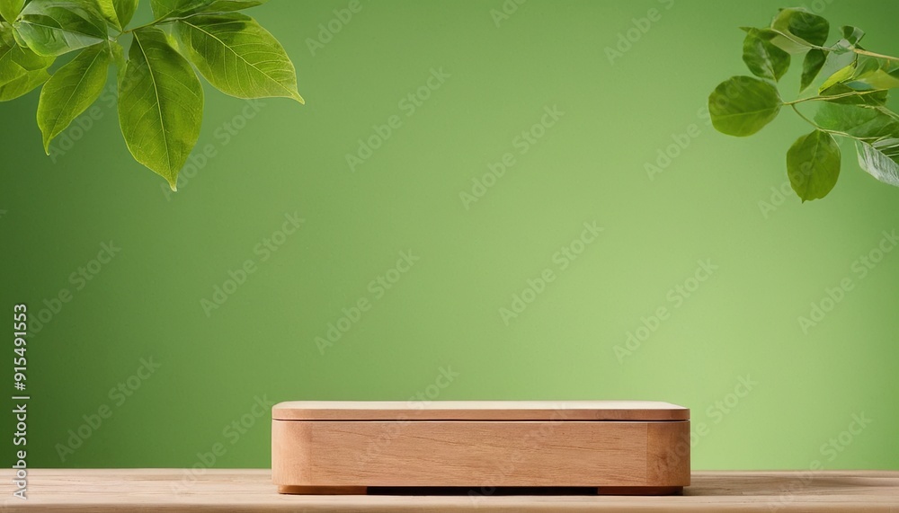 Realistic of wooden podium display product stand with leaf showcase product 116 Realistic of wooden podium display product stand with leaf showcase product 116