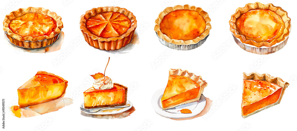 Set of thanksgiving pumpkin pie isolated on transparent background Set of thanksgiving pumpkin pie isolated on transparent background