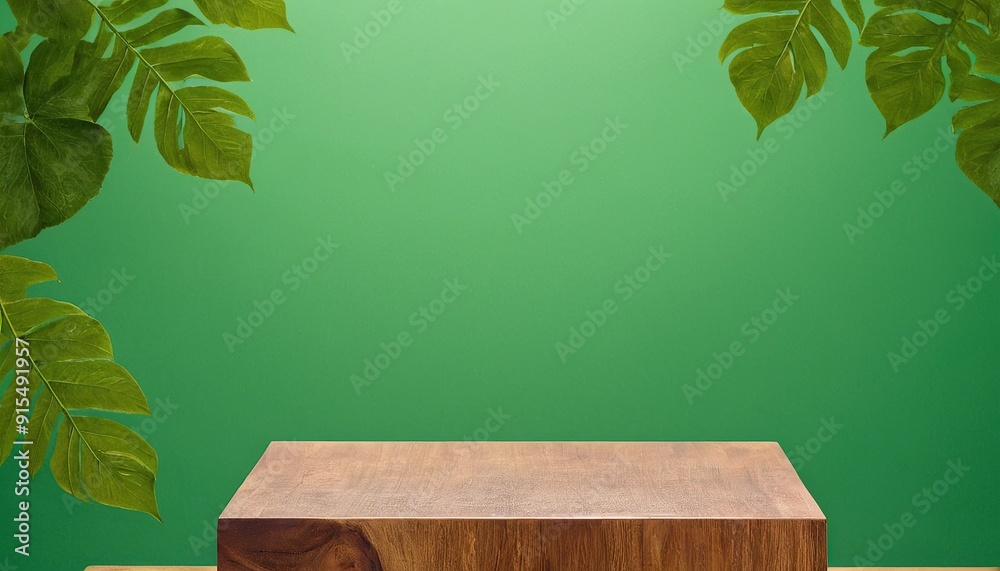 Realistic of wooden podium display product stand with leaf showcase product 110 Realistic of wooden podium display product stand with leaf showcase product 110