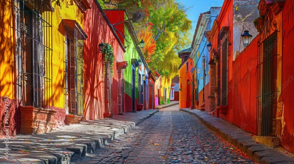 Fototapeta premium Colorful alley in San Miguel de Allende, Mexico