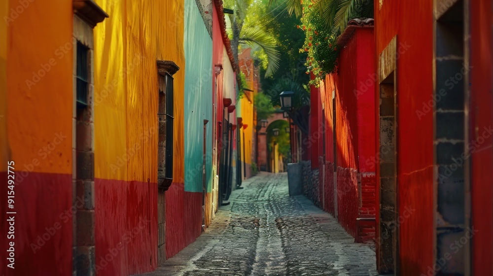 Naklejka premium Colorful alley in San Miguel de Allende, Mexico