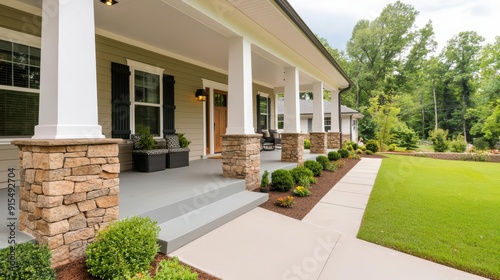 Wallpaper Mural Suburban craftsman-style home, stone pillars, wide porch, charming details Torontodigital.ca