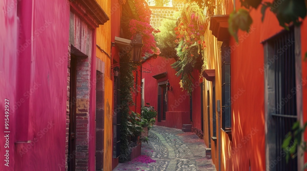 Fototapeta premium Colorful alley in San Miguel de Allende, Mexico