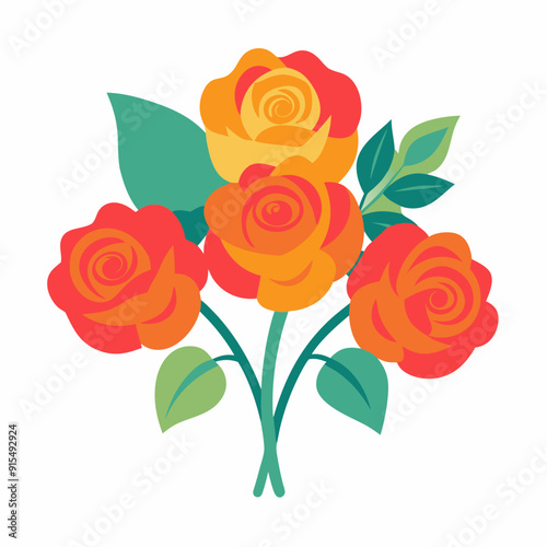 Pink Roses Flower Vector Illustration, Cartoon, Clipart, and Line Art Design