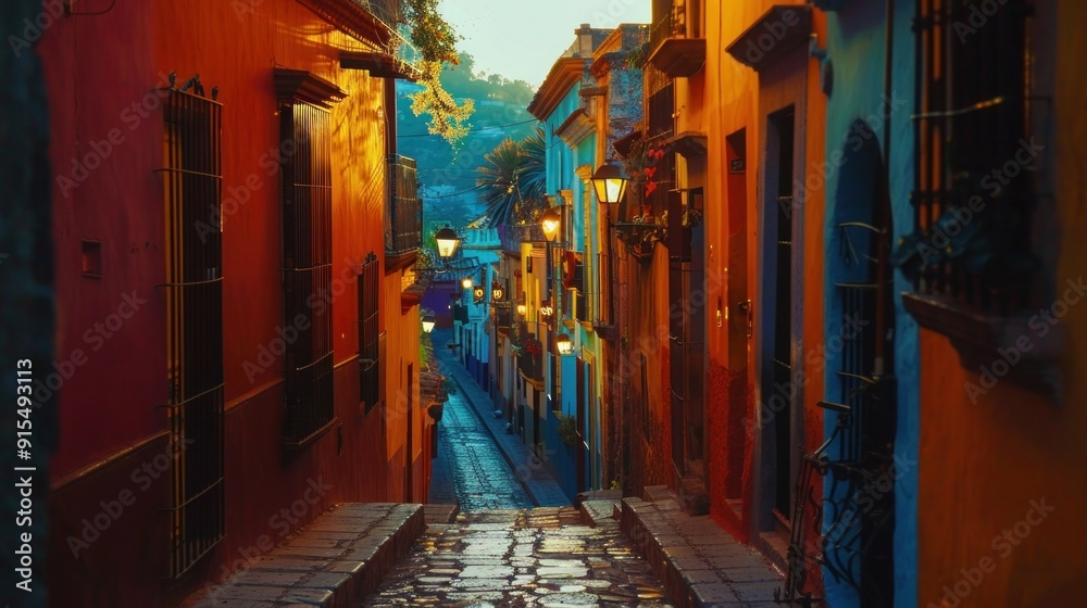 Obraz premium Colorful alley in San Miguel de Allende, Mexico