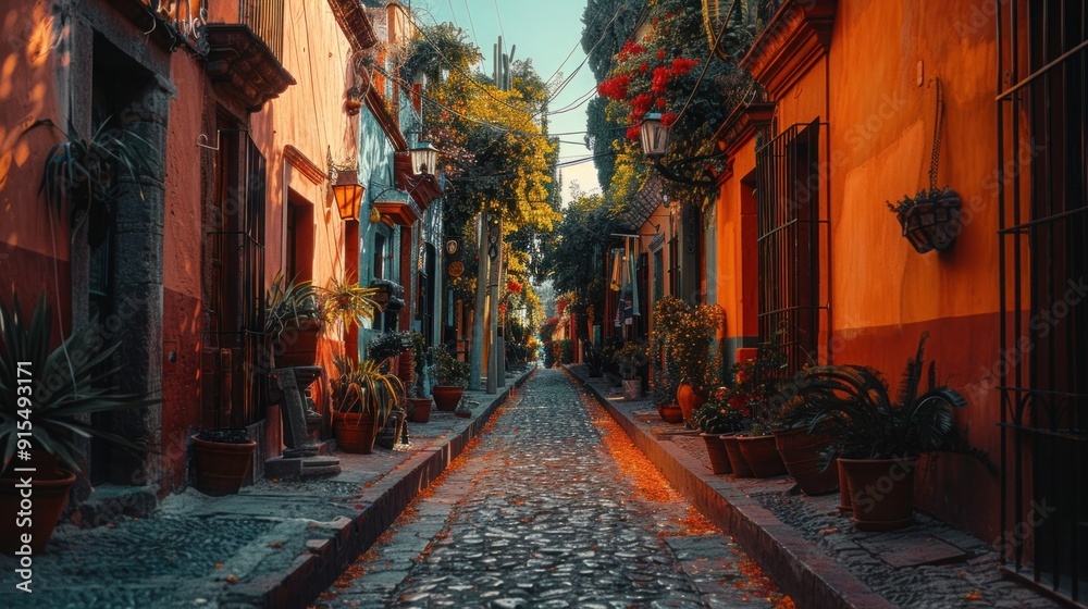 Fototapeta premium Colorful alley in San Miguel de Allende, Mexico