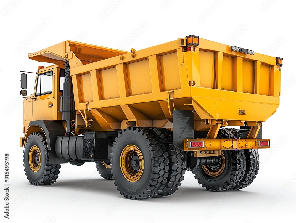 Dump truck, isolated on white, rear angle, high detail, crisp and clean, professional quality, commercial use Dump truck, isolated on white, rear angle, high detail, crisp and clean, professional quality, commercial use