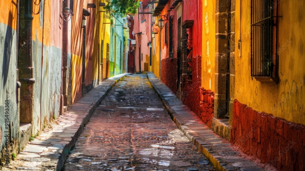 Fototapeta premium Colorful alley in San Miguel de Allende, Mexico
