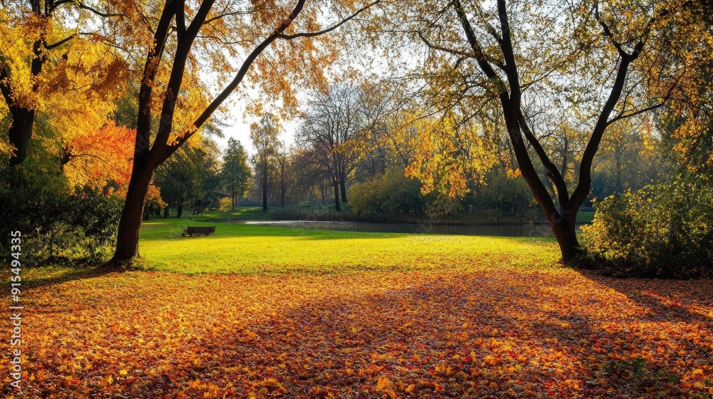 Beautiful autumn landscape with. Colorful foliage in the park Beautiful autumn landscape with. Colorful foliage in the park