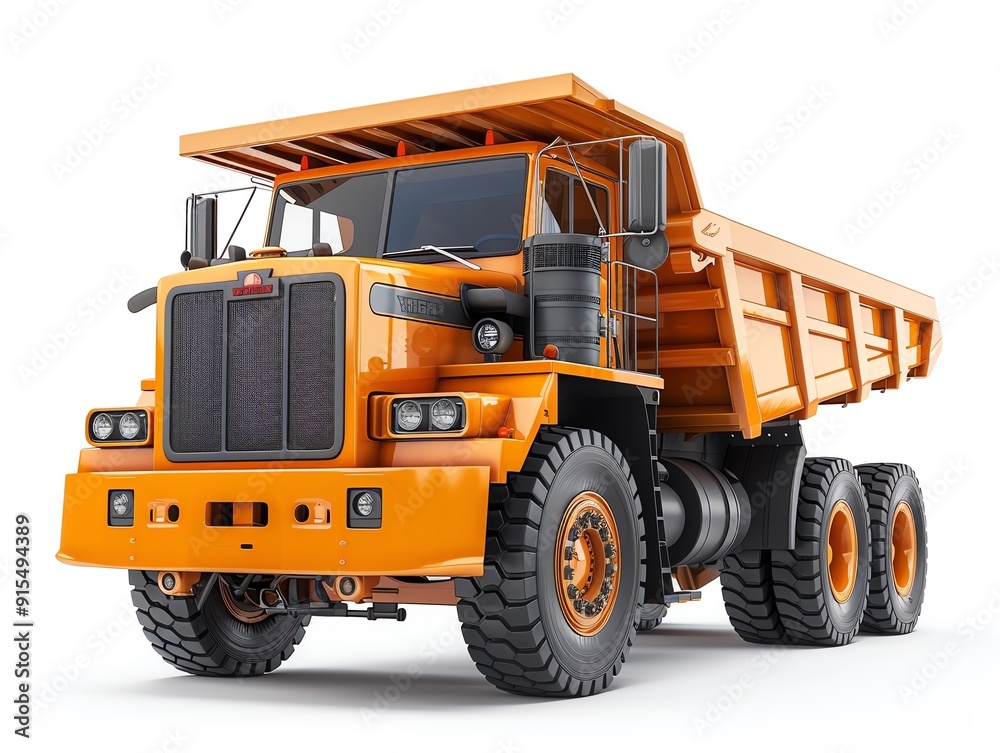 Heavy-duty dump truck, isolated on white, front view, realistic rendering, intricate details, robust design, clean background, commercial use Heavy-duty dump truck, isolated on white, front view, realistic rendering, intricate details, robust design, clean background, commercial use
